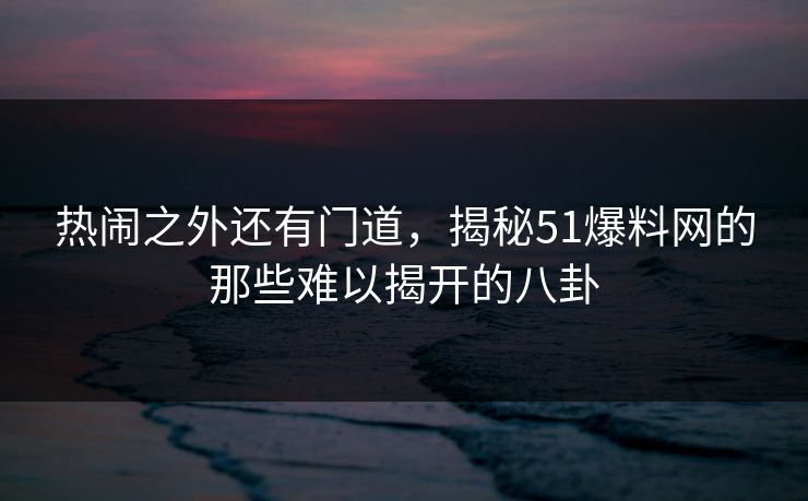 热闹之外还有门道，揭秘51爆料网的那些难以揭开的八卦